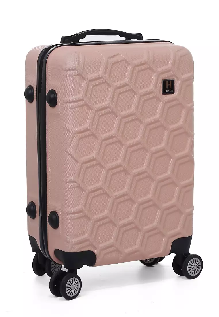 Carlton Koper Hardcase Desain Hexagon Size 20 Inch Suitcase Unisex with Rear Compartment Rubber Slot Material ABS+PVC Coated ORIGINAL - Peach