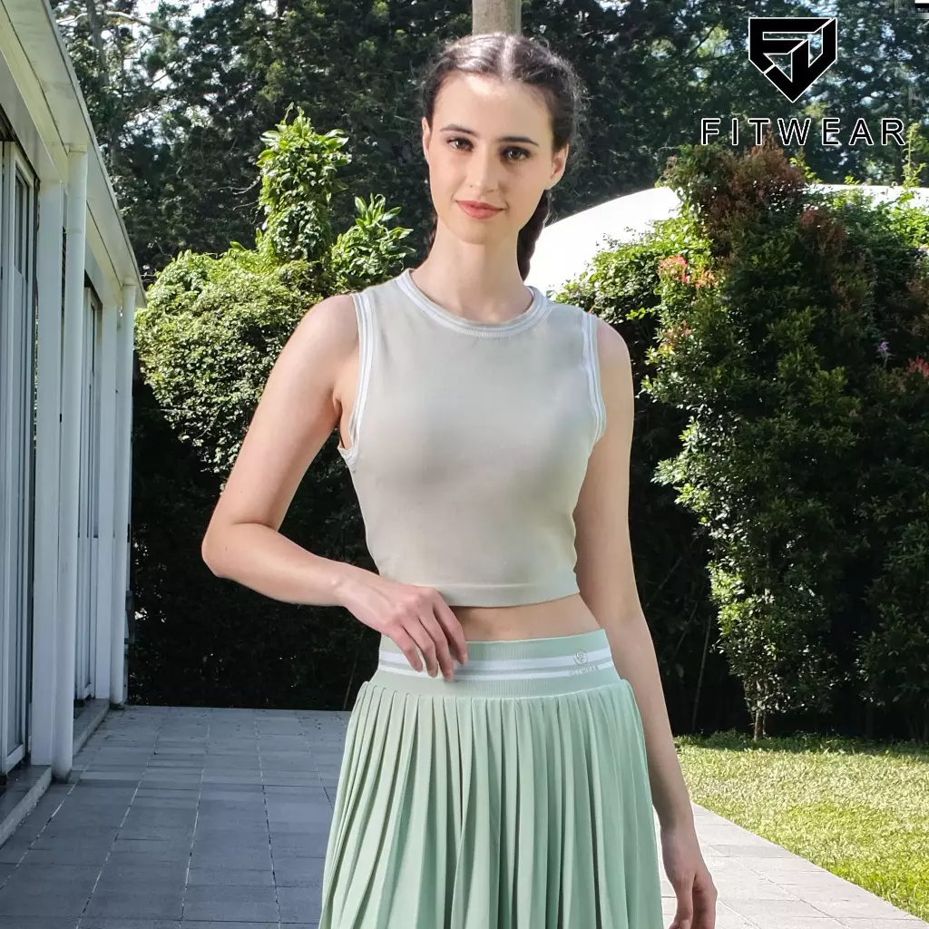 Fitwear Tanktop Olahraga Padel Wanita MONICA RIB CROP TANKTOP - PALE GREEN