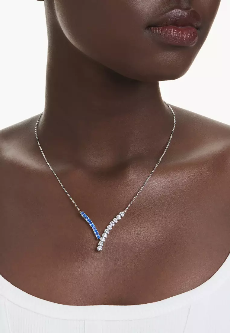 Matrix pendant, Mixed cuts, Blue, Rhodium plated