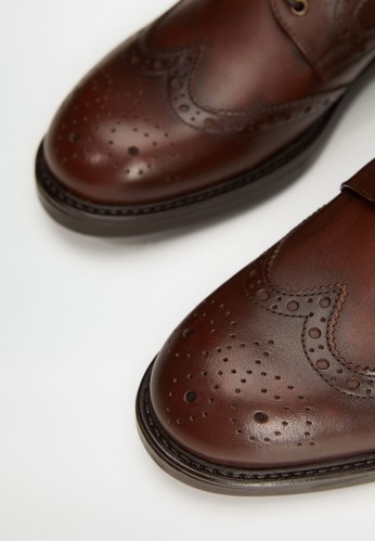 Jual MANGO Man Laser Cut Leather Blucher Shoes Original 