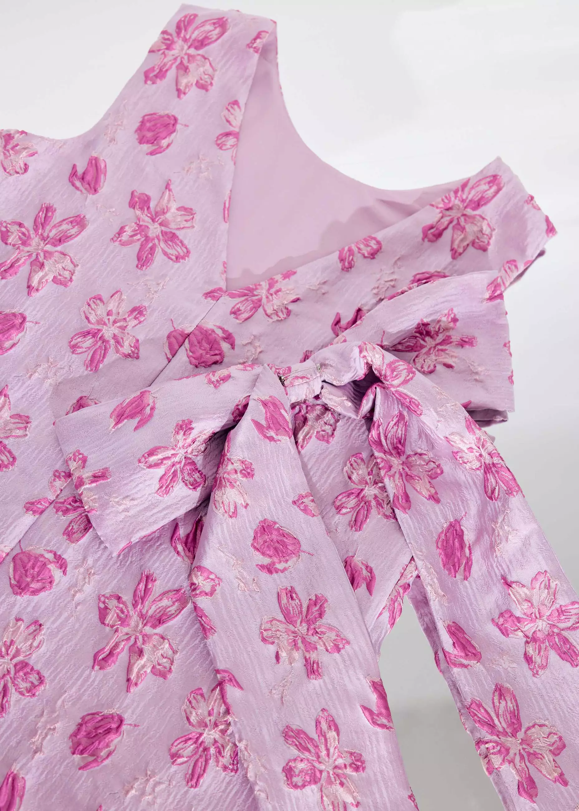 Dress Wanita - Detachable Ribbon Floral Jacquard Mini Dress