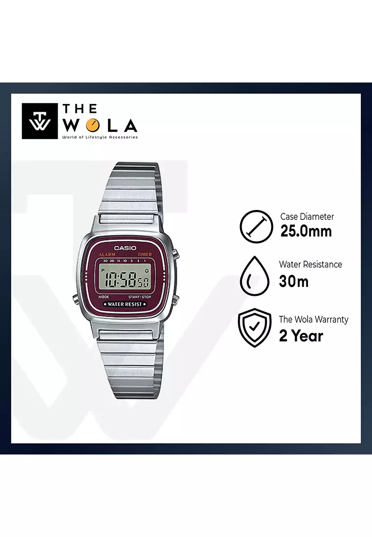 Women's Digital Watch LA670WA-4 Stainless Steel Band Casual Watch