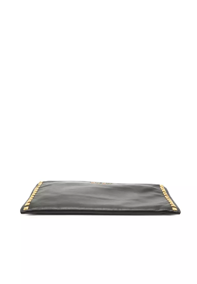 Pre-Loved Miu Miu Studded Leather Zip Clutch