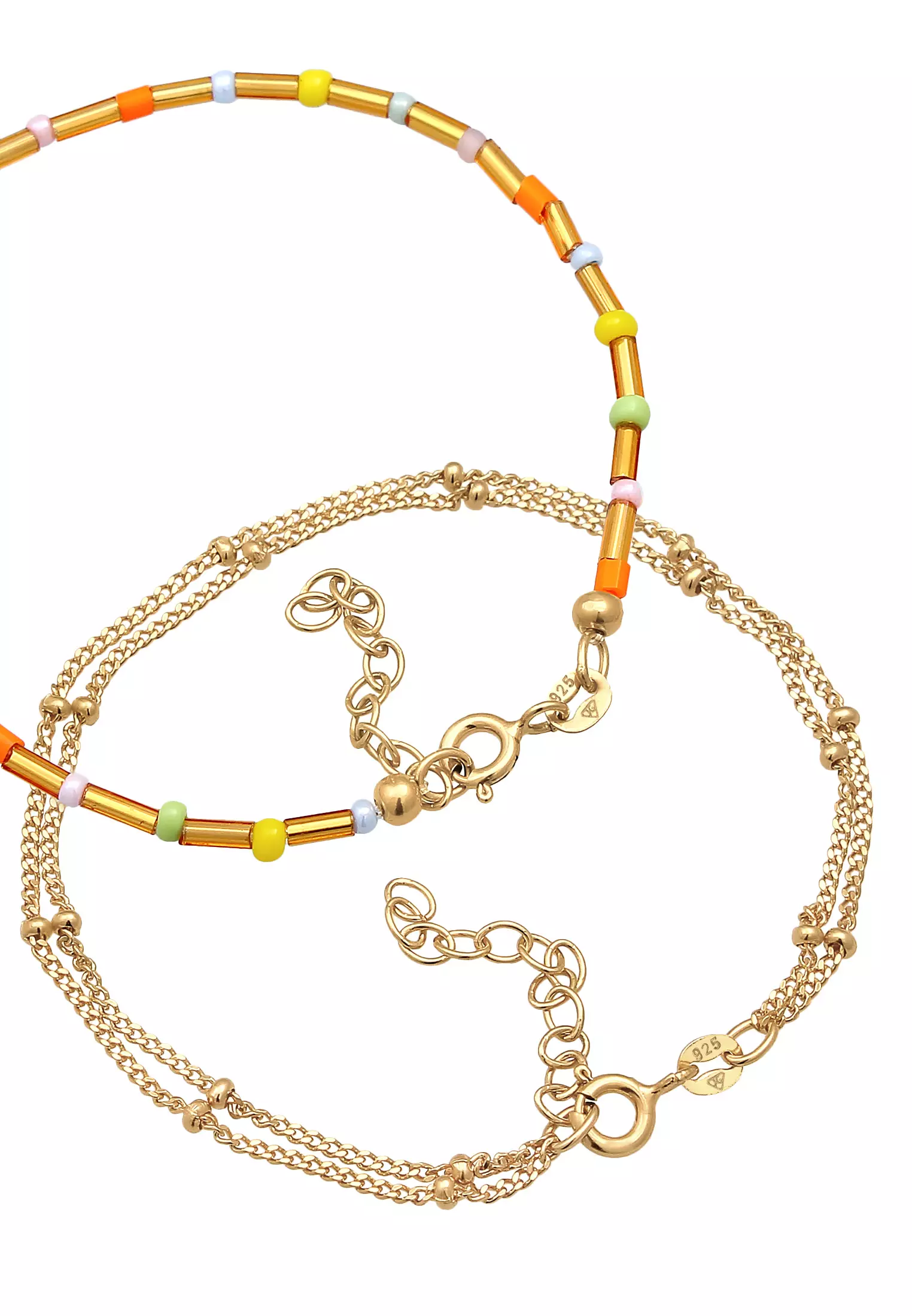 Bracelet Layer Beads Colorful Set Of 2 Gold Plated