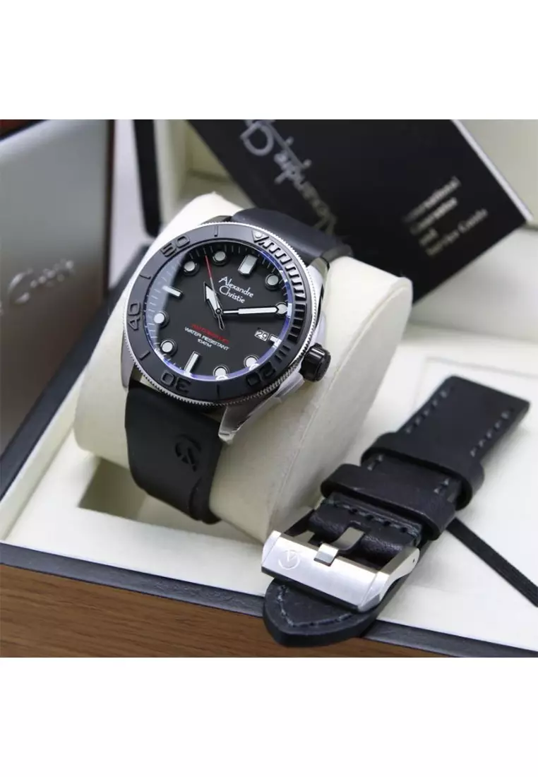 Alexandre Christie - Jam Tangan Automatic Pria - Silver - Black Rubber Strap - 3042MARTBBA