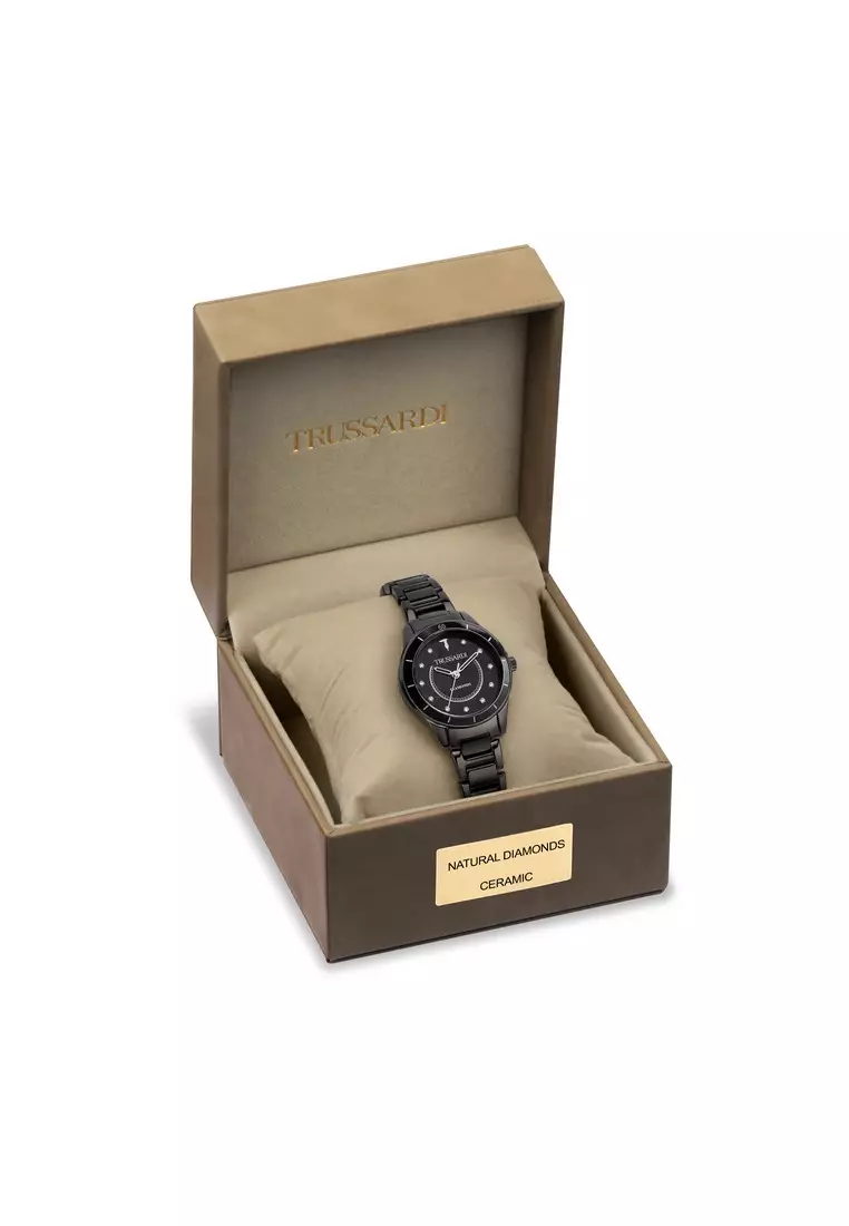 【2 Years Warranty】Trussardi T-Sky 30mm Black Dial Ladies Quartz Watch R2453151501