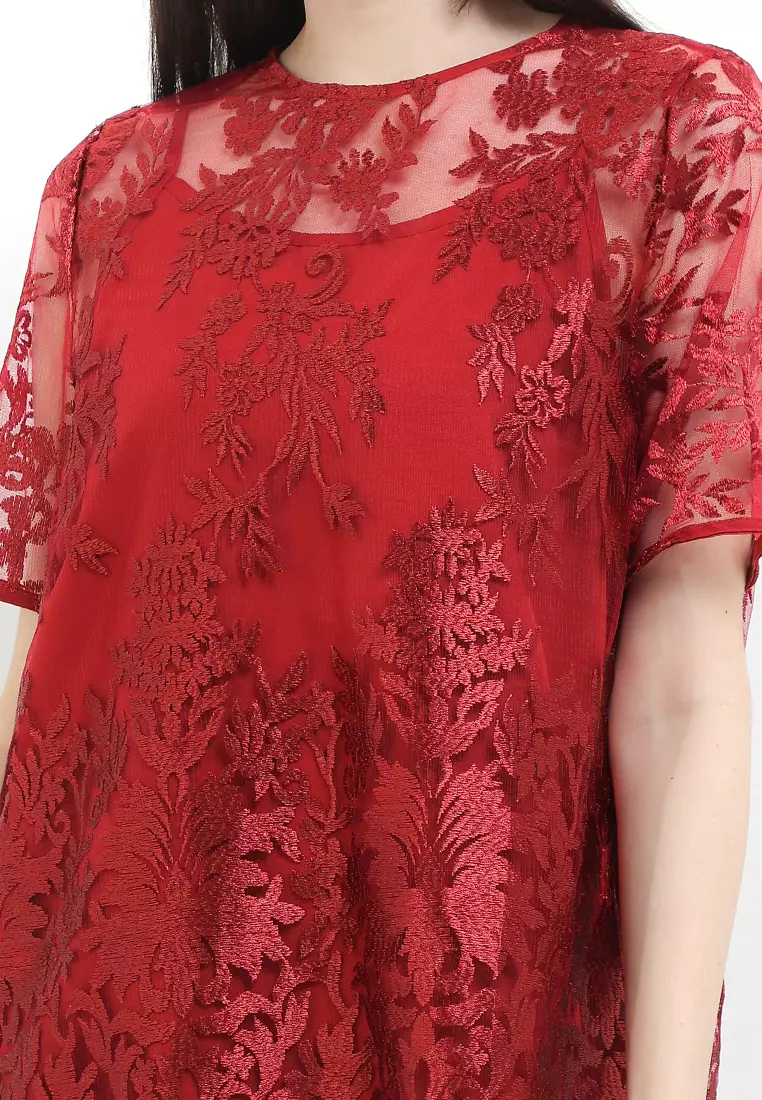 S/S Flo Emb Mesh Blouse W/ Cami