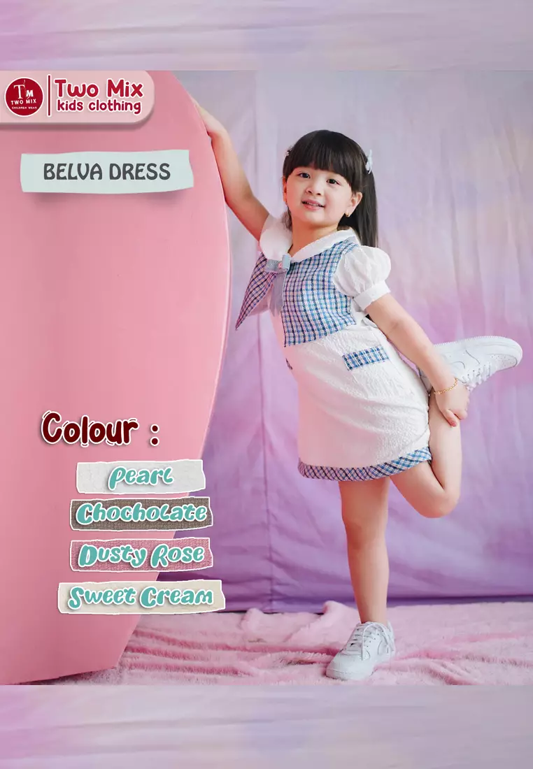 Two Mix - Belva Dress Anak Perempuan Lucu - Baju Anak Cewek Lebaran 1-12 Tahun 4391 Chocolate