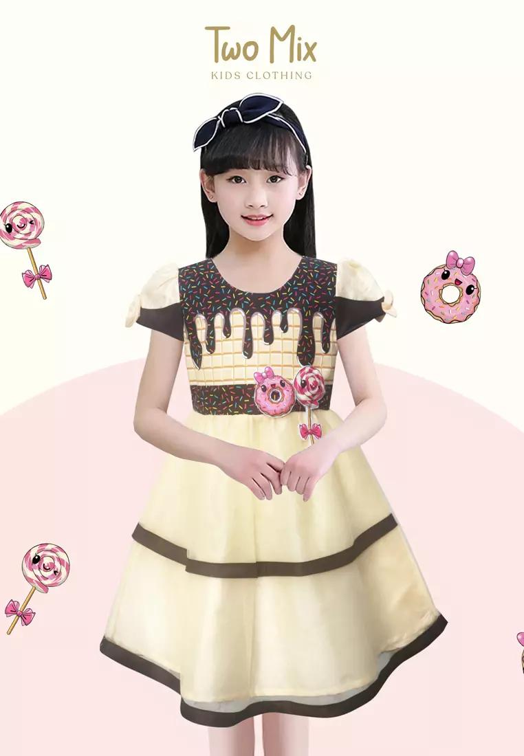 Two Mix - Dress Anak Perempuan Printing Donut 1-12 Tahun 4292