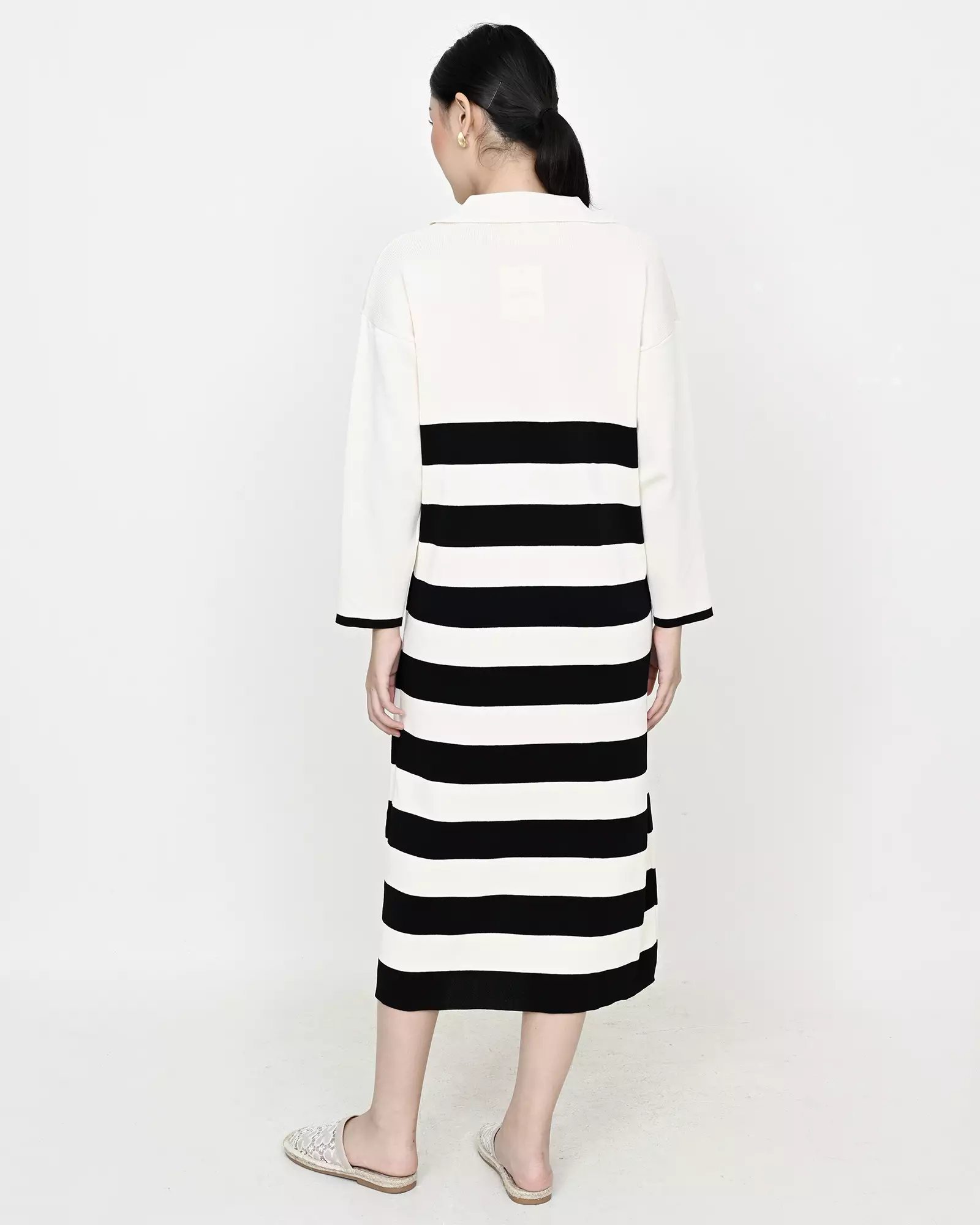 Geulis.id DASARA STRIPES KNIT DRESS LONG SLEEVE - Black