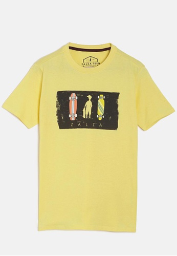 ZALZA yellow Ferrari 100% Organic Cotton Knitted Boys Crew T-Shirt- Yellow CE61AKAF741FBAGS_1