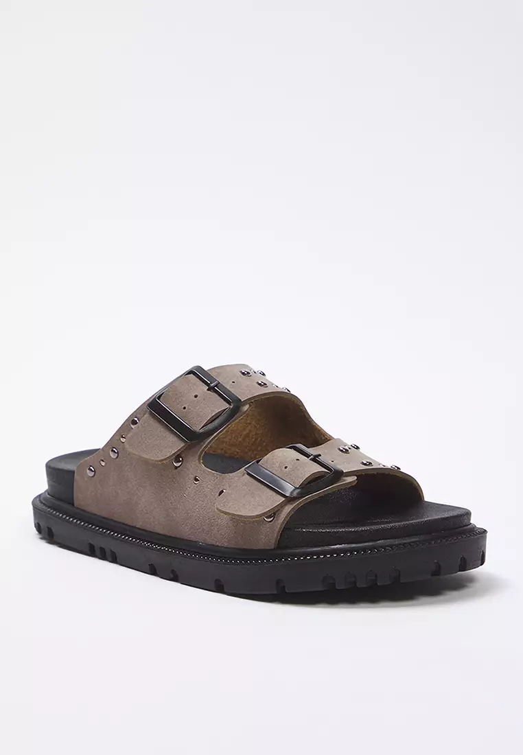Rivet Double Buckle Slippers