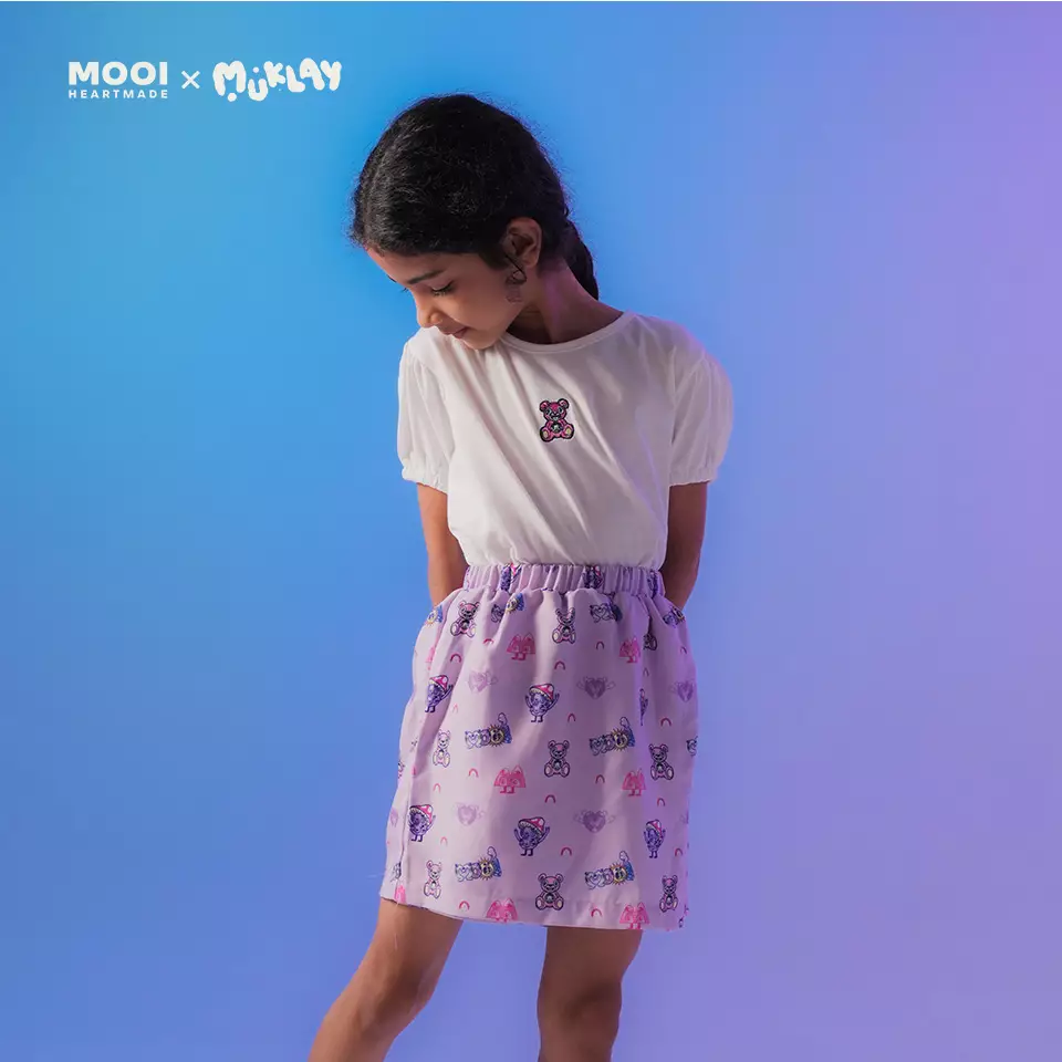 Mooi X Muklay Setelan Anak Perempuan Alena Skort Set - White