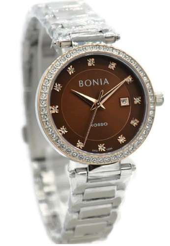 Bonia Rosso BNB10284-2347S Jam Tangan wanita Stainless Steel Silver Ring Rosegold Plat Coklat