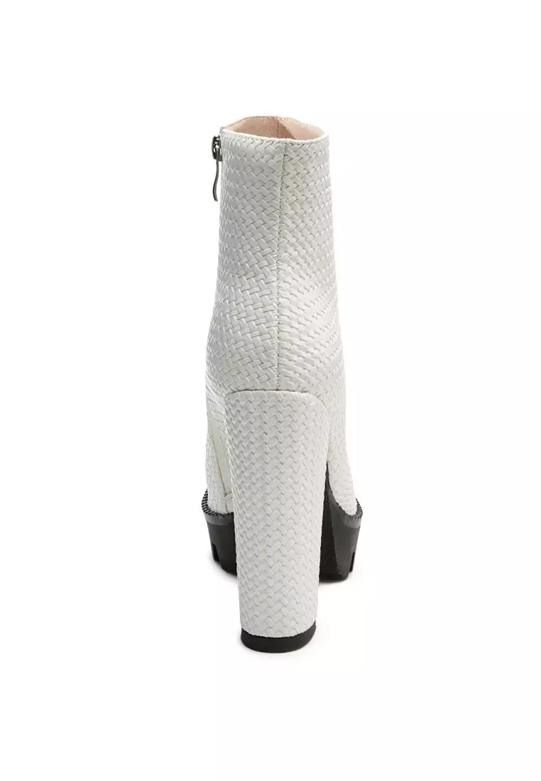 Buy London Rag Solid Textured Block Heeled Boot in White 2024