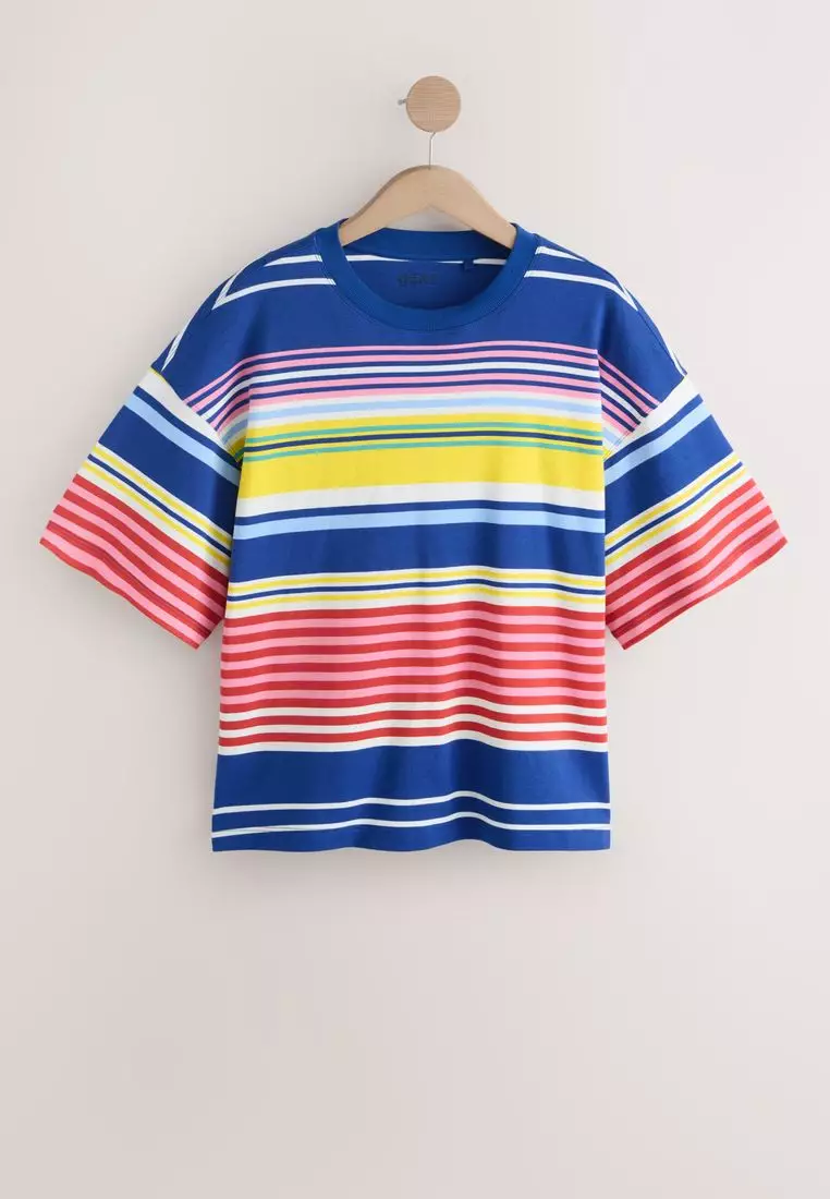 Relaxed Boxy Elbow Length Crew Neck T-Shirt