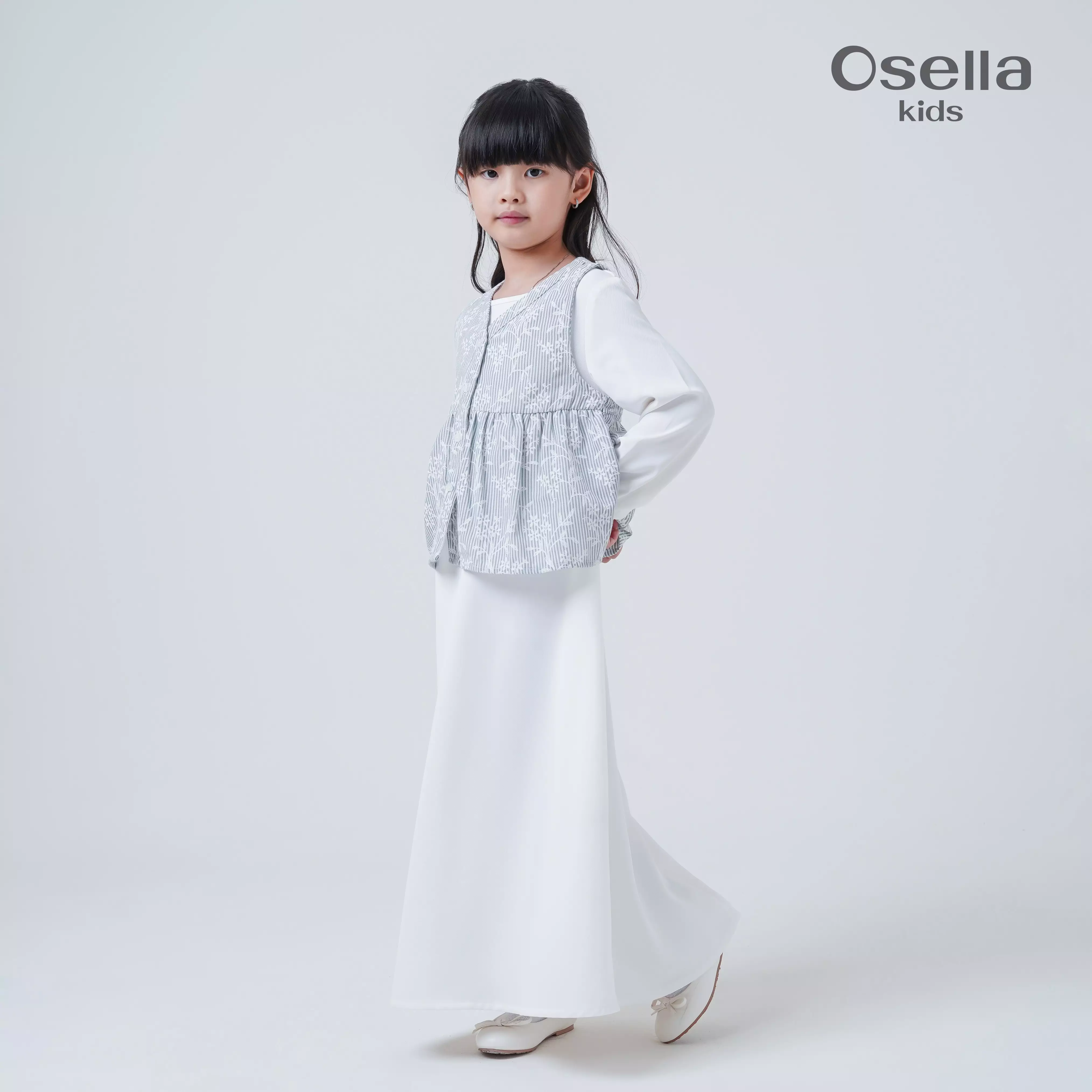 Osella Kids Azure Layered Dress With Vest Set 1357660101 | Gaun Raya Set Vest Anak Perempuan