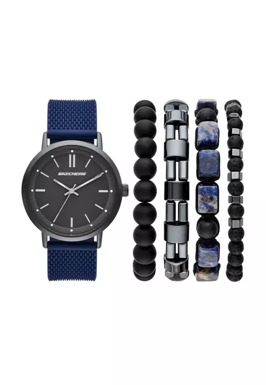 Blue Stackable Watch and Bracelet Set Blue Silicone Strap Analog Watch SKC-SR9123