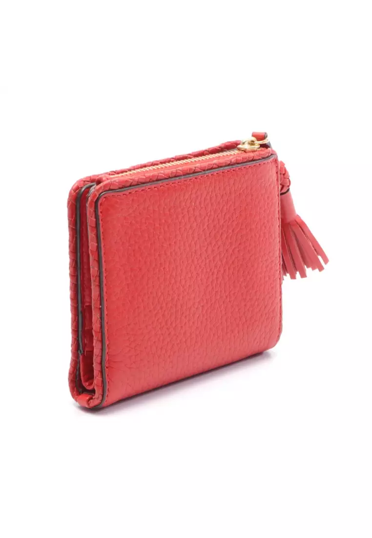 Pre loved TORY BURCH TAYLOR MINI WALLET Bi fold wallet leather Red tassel
