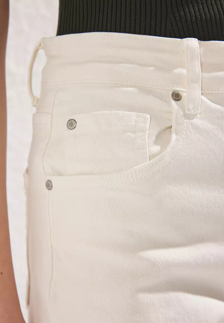 Ecru High Waist Wide Leg Jeans TWOAW25JE00309