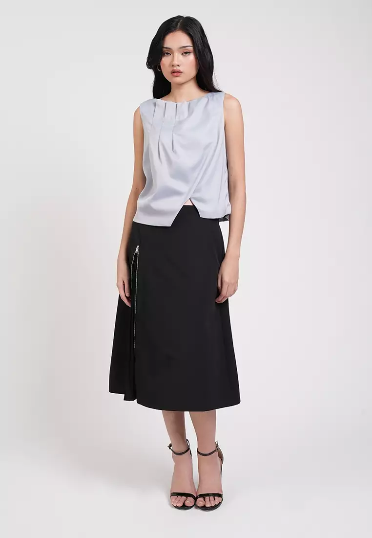 Athena Satin Draped Sleeveless Top