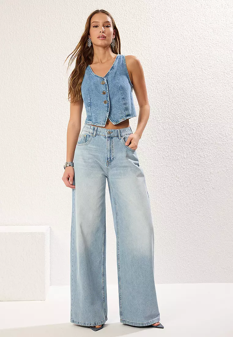 Blue High Waist Extra Wide Leg Palazzo Jeans