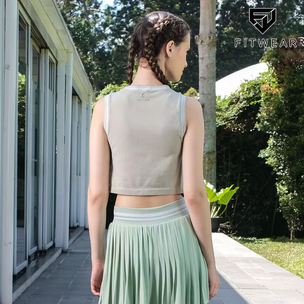 Fitwear Tanktop Olahraga Padel Wanita MONICA RIB CROP TANKTOP - PALE GREEN
