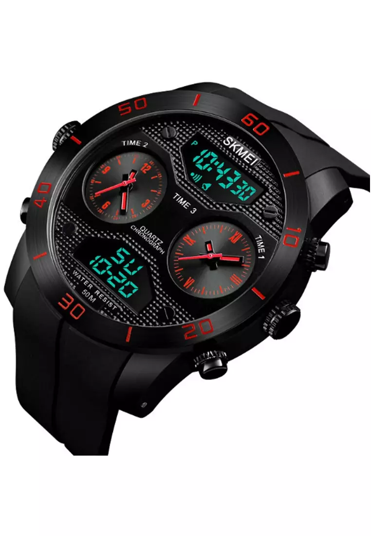 Jam Tangan Digital Analog Pria LED Many Function Waterproof Strap Tali Material PU Rubber LL88 ORIGINAL