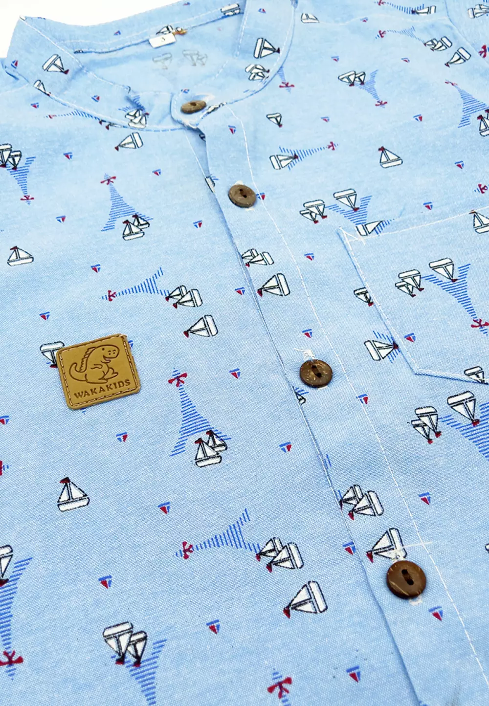 Wakakids Kemeja Anak Laki Laki Usia 1 Tahun Hingga 8 Tahun Atasan Baju Kerah Shanghai Mandarin Collar Motif Eiffel Tower Full Printing 4231 Vensk Biru