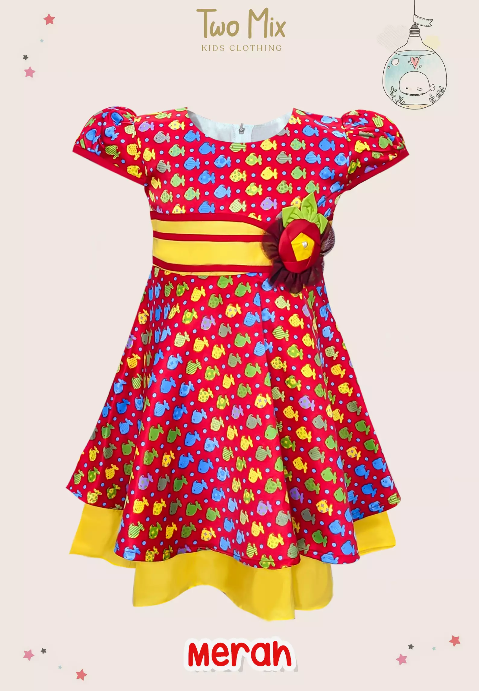 Two Mix Baju Anak Perempuan - Dress Anak Cantik Bahan Satin Usia 1-12 Tahun Y849 Merah