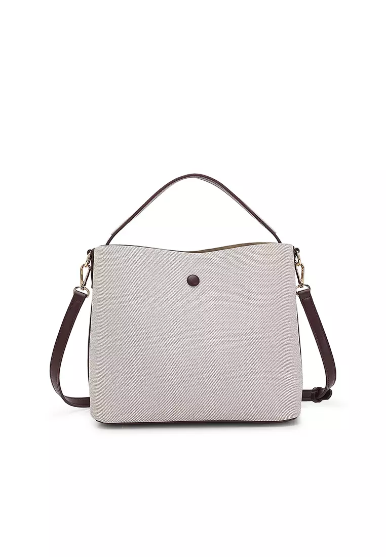 Women's Top Handle Bag / Sling Bag / Crossbody Bag / Shoulder Bag (Tas Tangan Wanita / Tas Selempang Wanita / Tas Bahu Wanita) - Krem / Merah