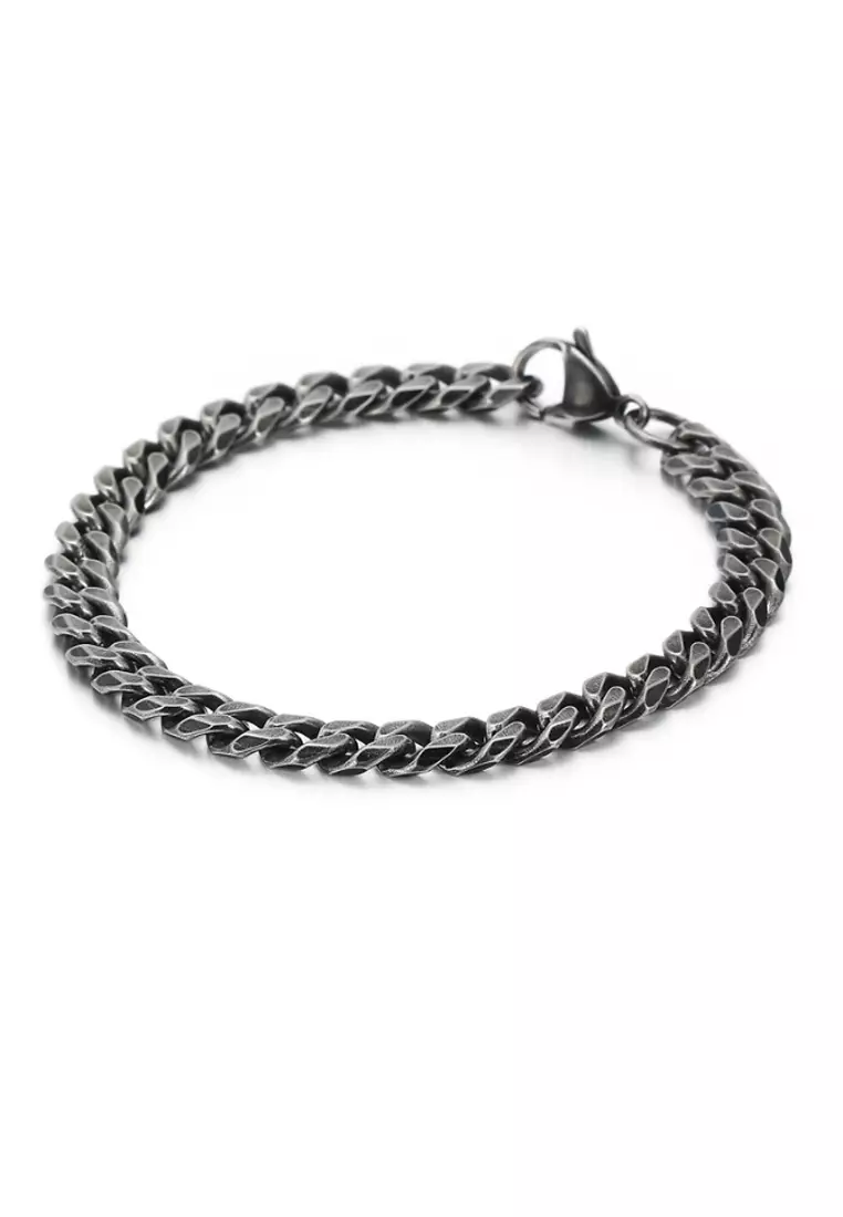 Caravan Black Lava Stainless Steel Chain Bracelet - JF03687040 - Fossil