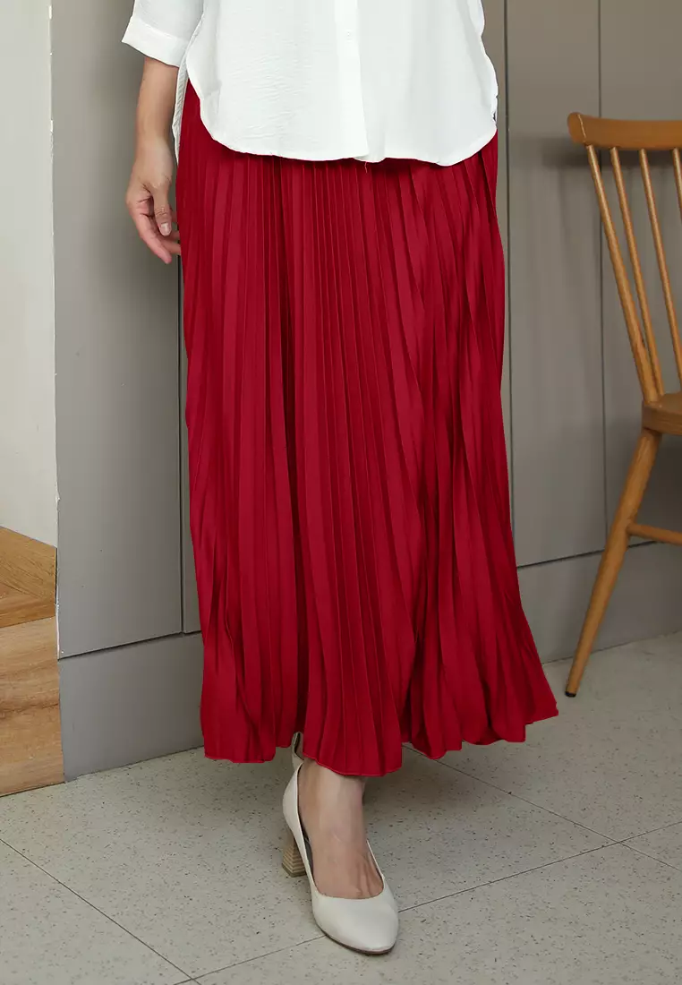 Cotton Bee - Rok Plisket Niana Aline Basic - Red Rose