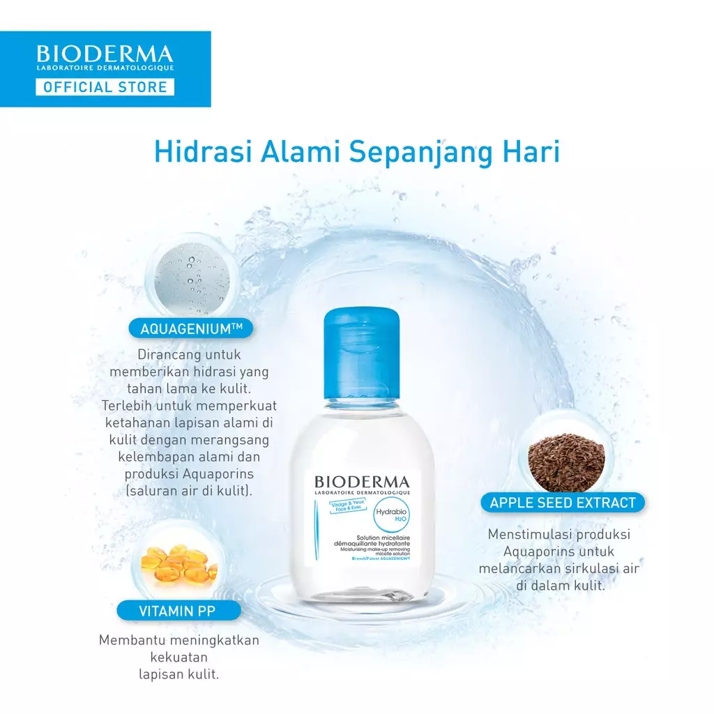 Bioderma Hydrabio H2O 100 ml - Micellar Water untuk Kulit Dehidrasi / Kering Dan Sensitif