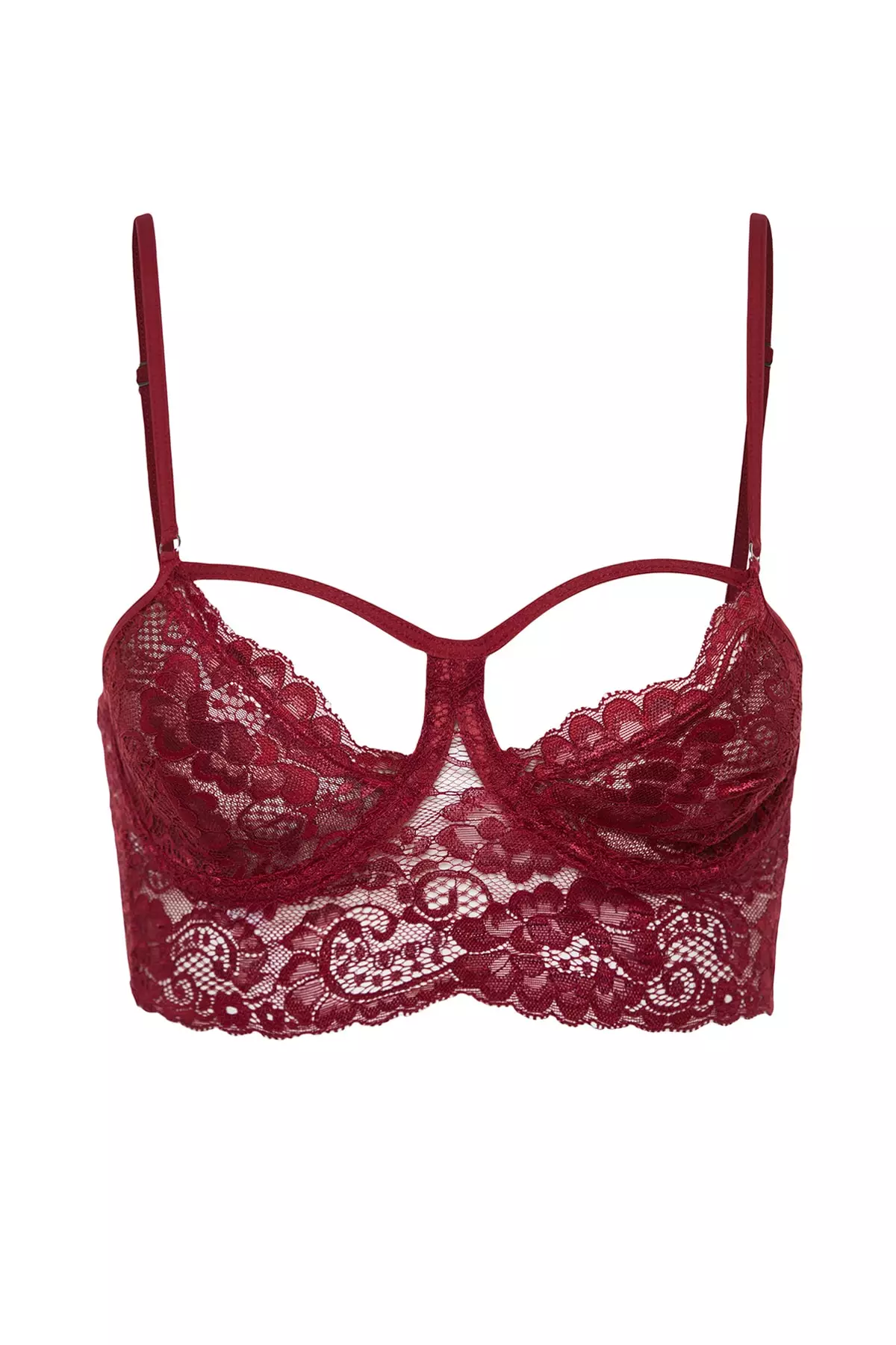 Buy Trendyol Burgundy Lace Capless Bustier Bra With Cut Out/Window