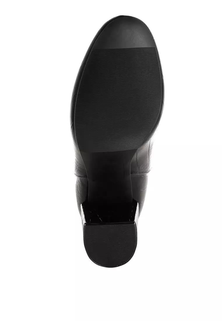 Black Croc Textured Block Heeled Chelsea Boot