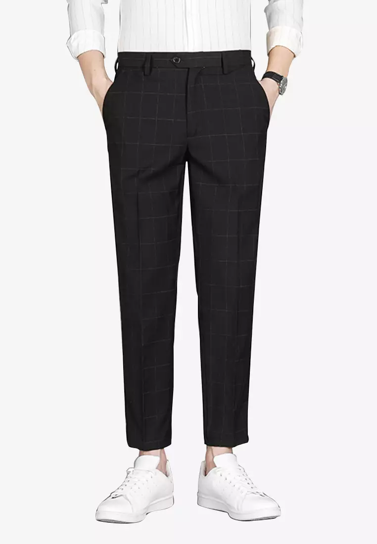 Buy hk ehunter Men s Check Cropped Dress Pant Black 2024 Online
