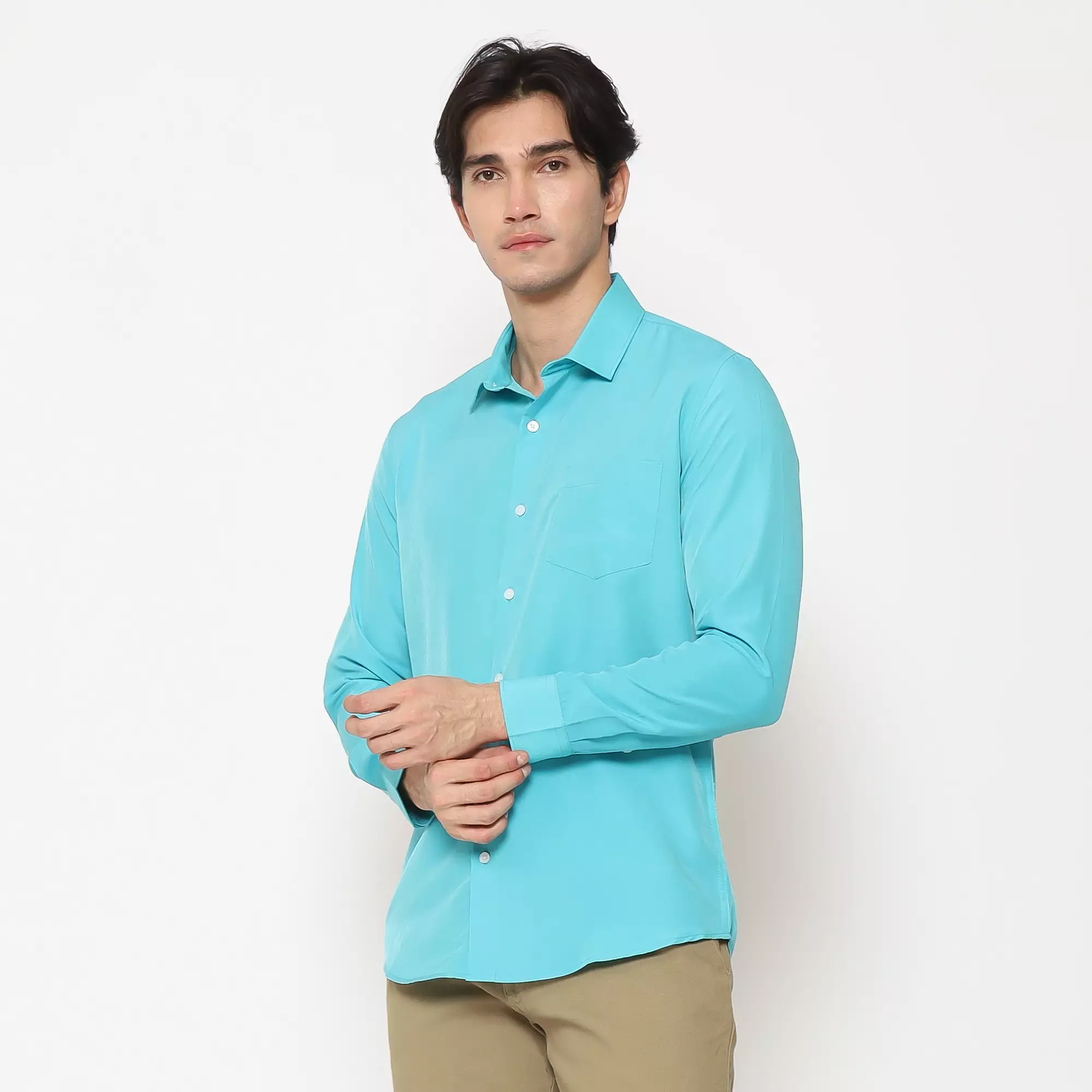 MAGINOT Kemeja Pria Basic Polos Panjang MINT