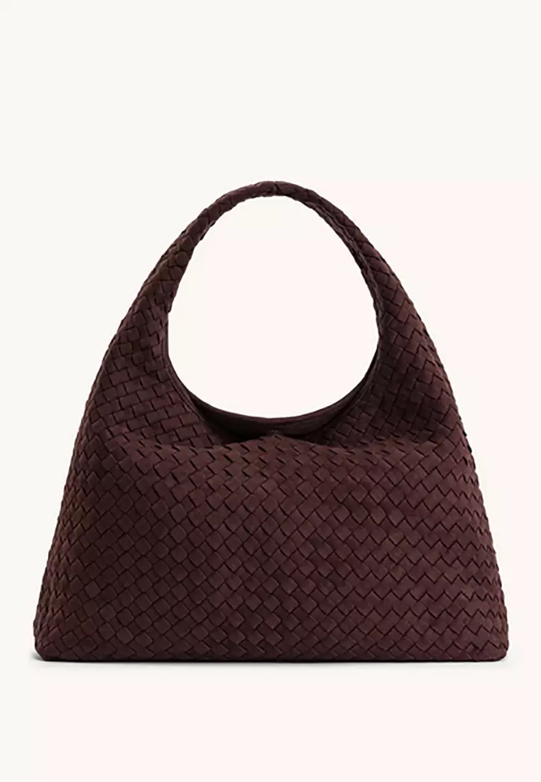Iaura Faux Suede Woven Shoulder Bag - Brown