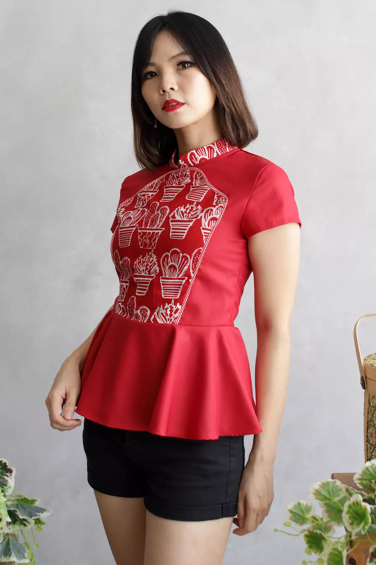 Mahadewi Red Cacti Batik Blouse
