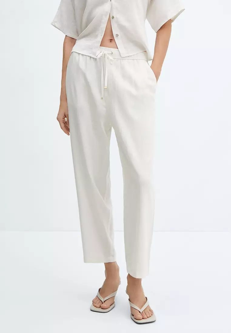 White linen blend top trousers