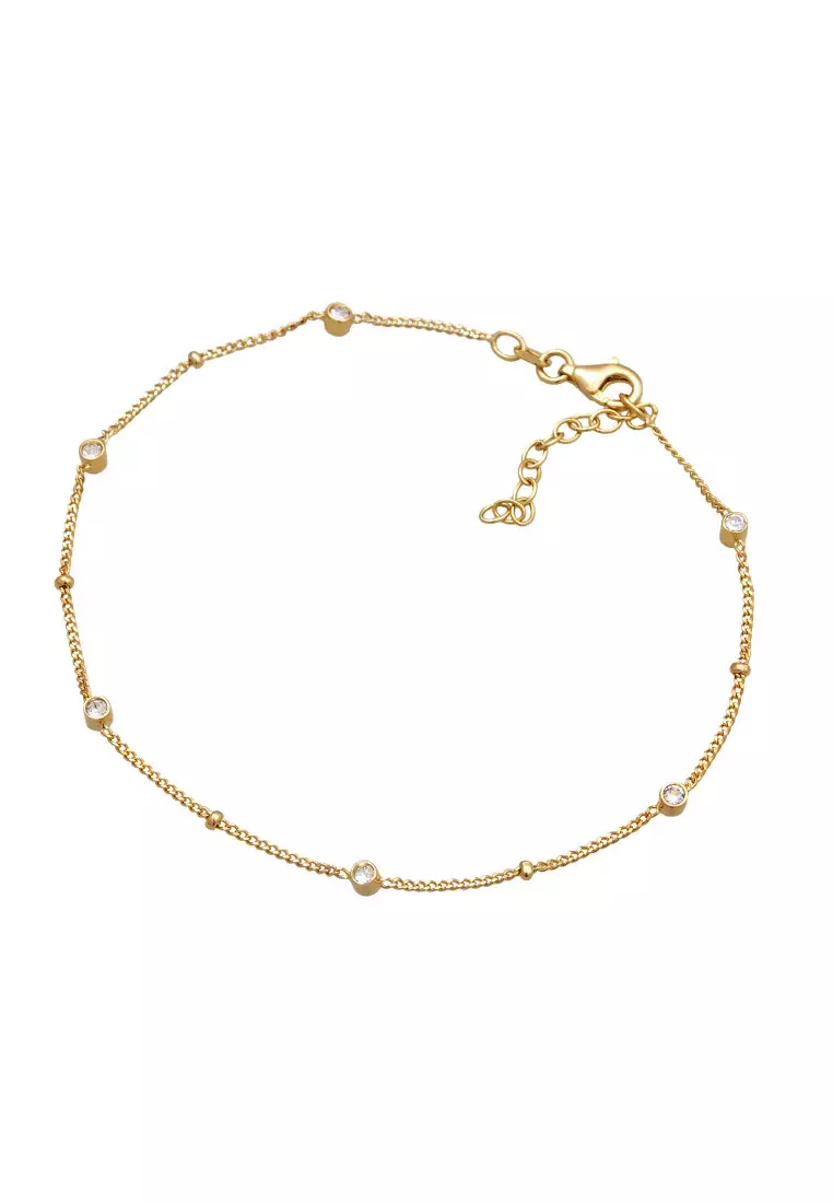 Gelang Kaki Perhiasan Perak 925 Wanita Ballchain Gold Plated Embellished with Crystal by Swarovski®