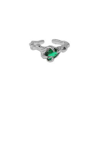 Glamorousky green 925 Sterling Silver Fashion Personality Irregular Geometric Adjustable Open Ring with Green Cubic Zirconia 46D2BAC6373AC8GS_1