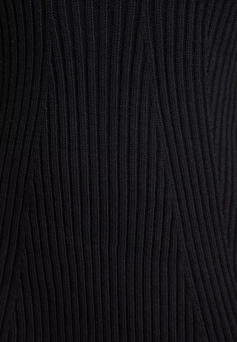 Black Mini Knit A-Line Form Fit Dress Twoaw25El00030