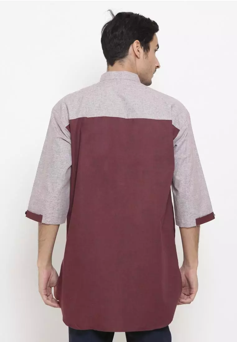 Zayidan Baju Koko Gamis Muslim Pria Tamam - Maroon Pink