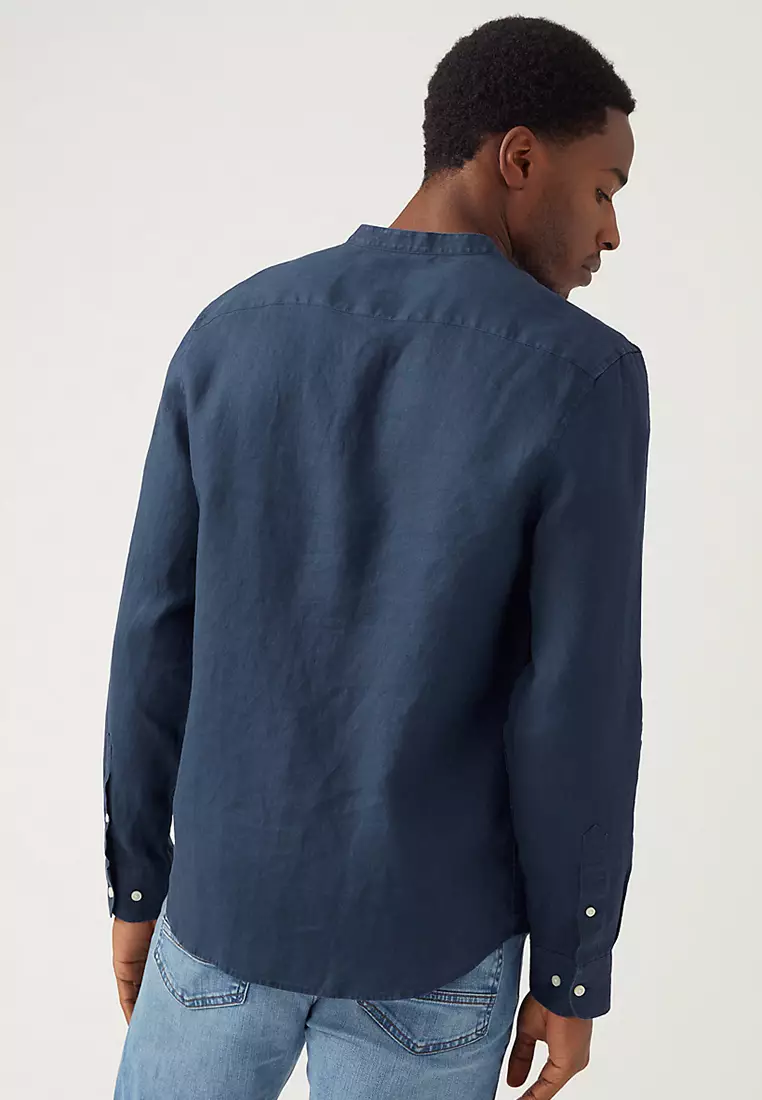 Pure Linen Grandad Collar Shirt