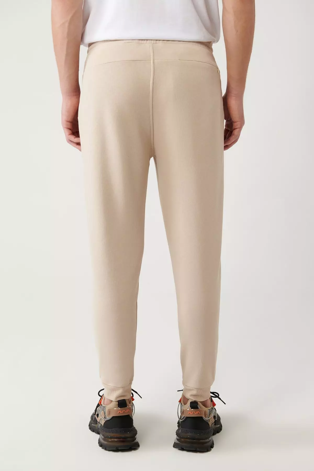 Men's Beige Waist Tied 3 Thread Raised Printed Sweatpants A32Y3411