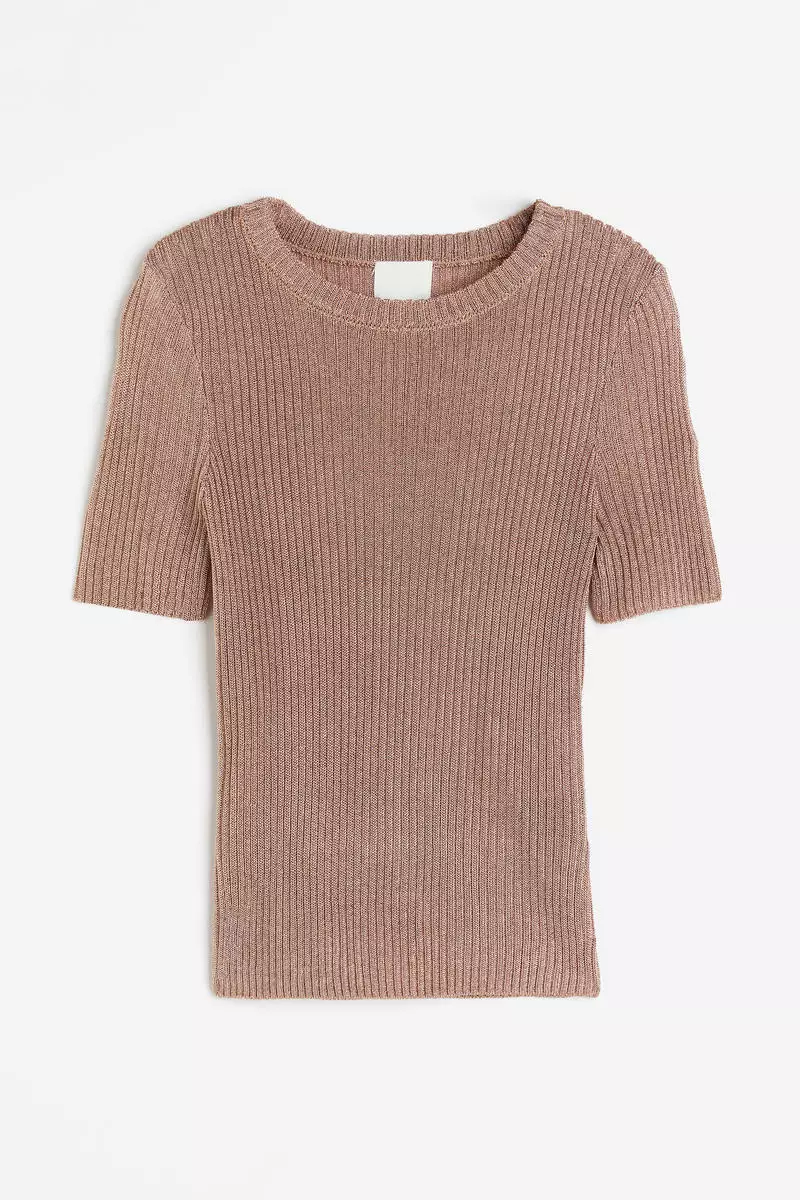 Metallic rib-knit top