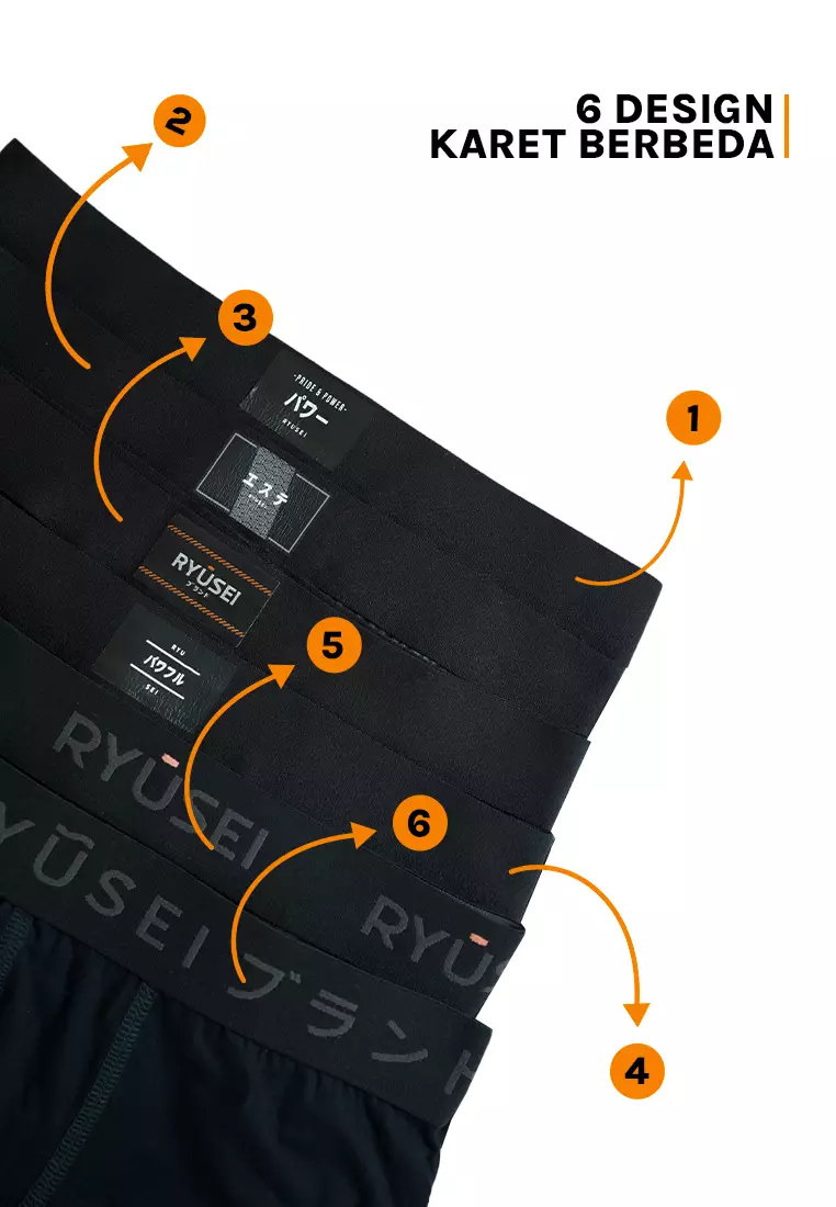 Ryusei Boxer Katun Spandex 3 Pcs - Black Collection | Jahitan Seamless