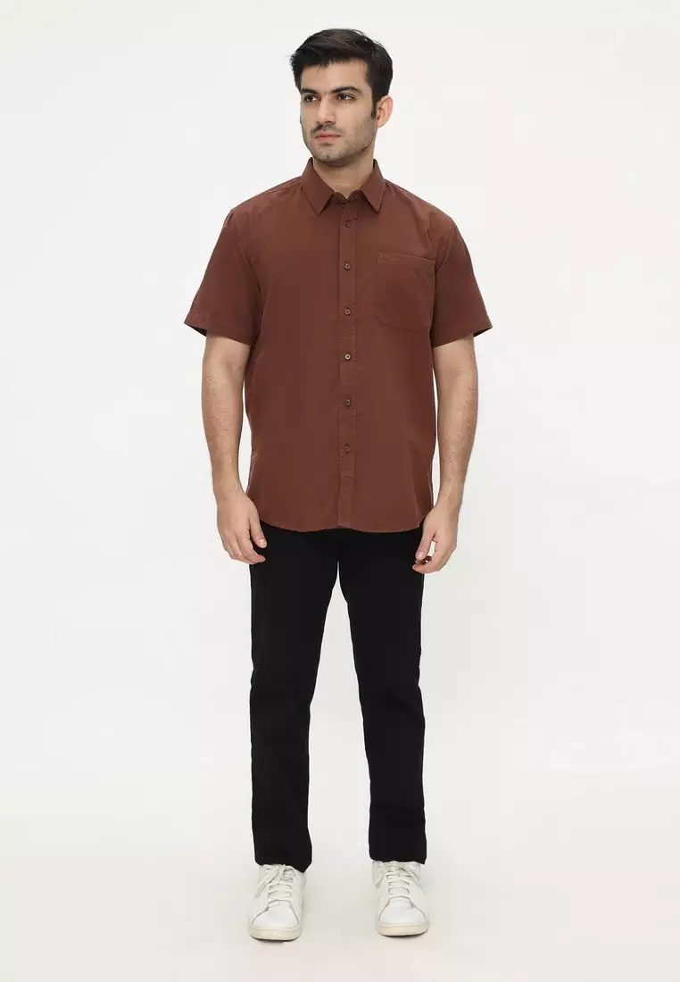 POLICE Kemeja Polos Cordoray Coklat Tua Reguler Fit Pria